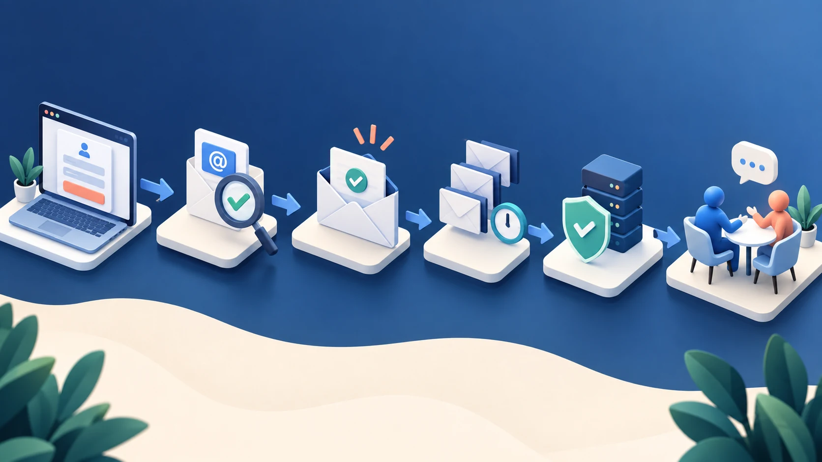 Website lead moving through email validation, follow-up and deliverability checks