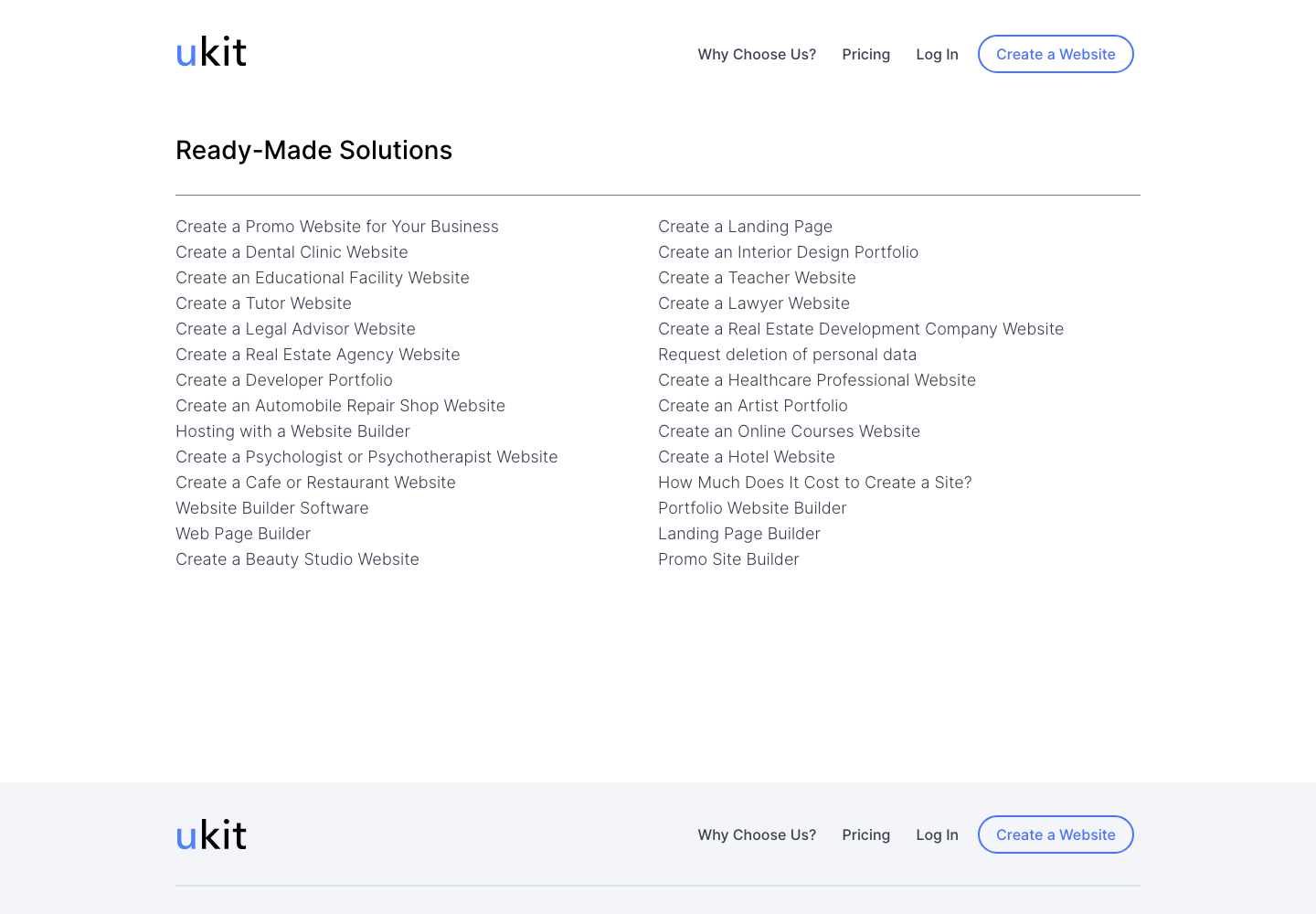 uKit website builder homepage in English