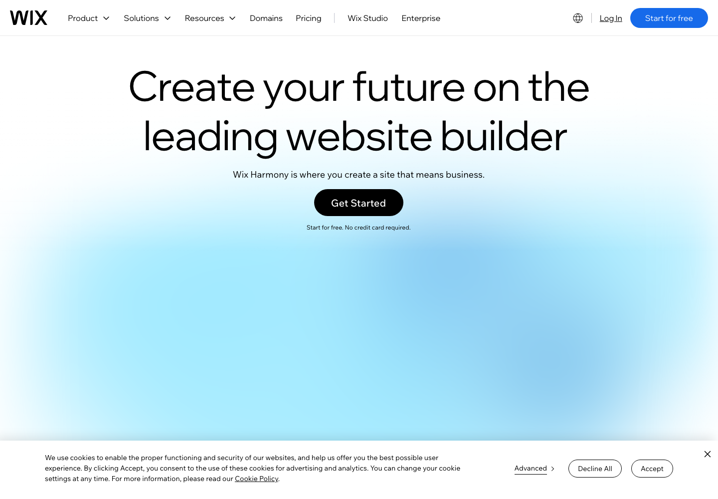 Wix website builder homepage in English